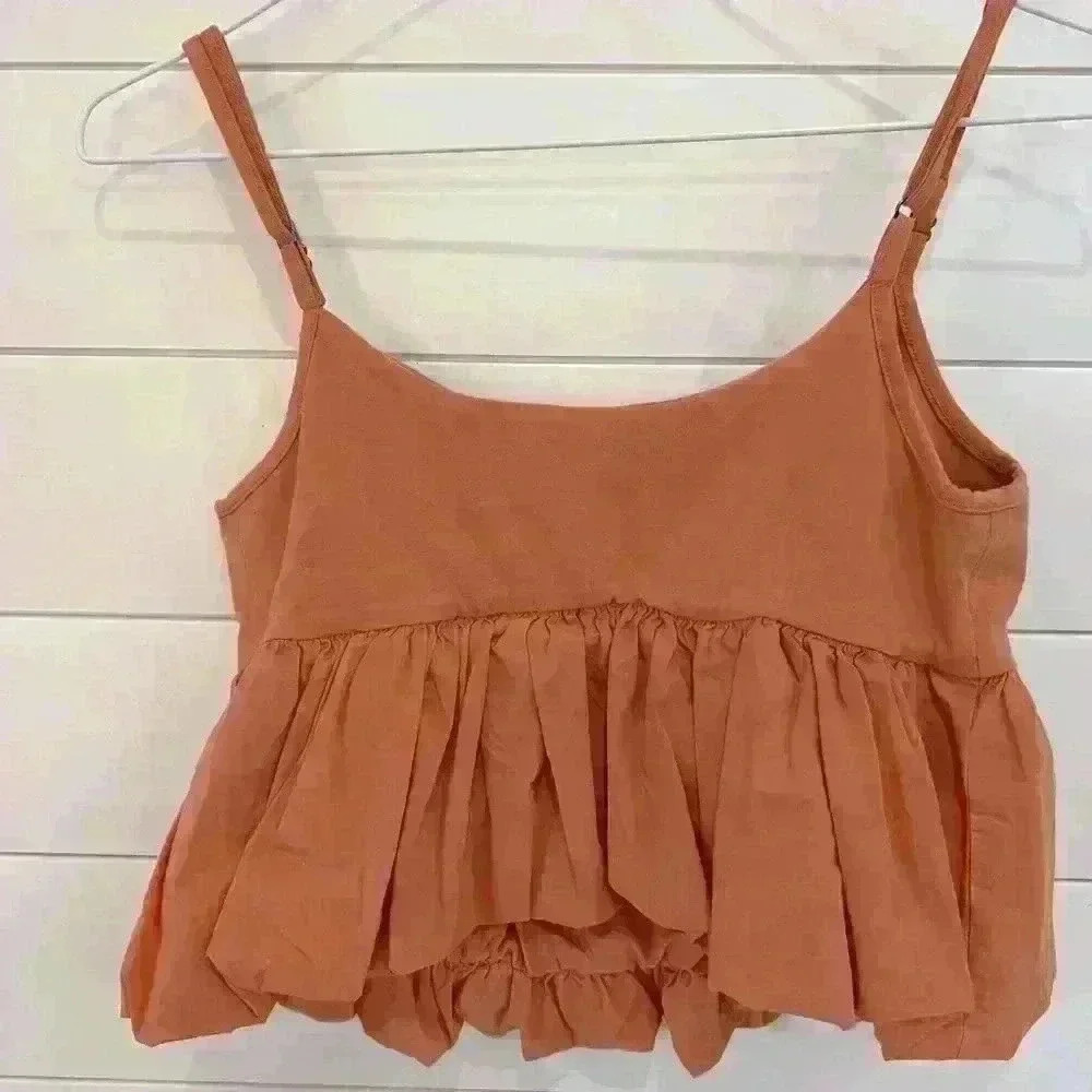 Maeve Ruffled Bubble-Hem Cropped Tank